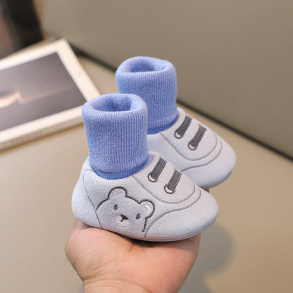 Baby shoes and socks 0-1 years old 3-6-12 months old cotton shoes for warmth anti slip walking shoes for male and female babies