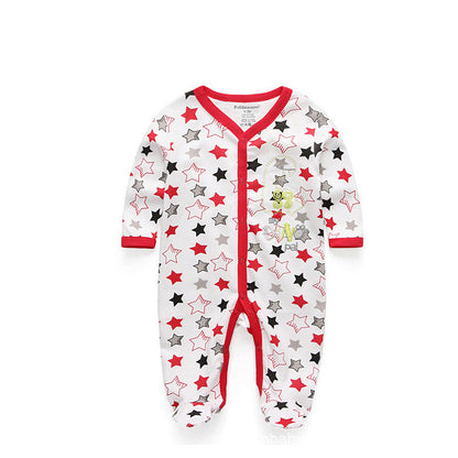 Newborn pure cotton double button crawling clothes baby jumpsuit closed door children's clothing