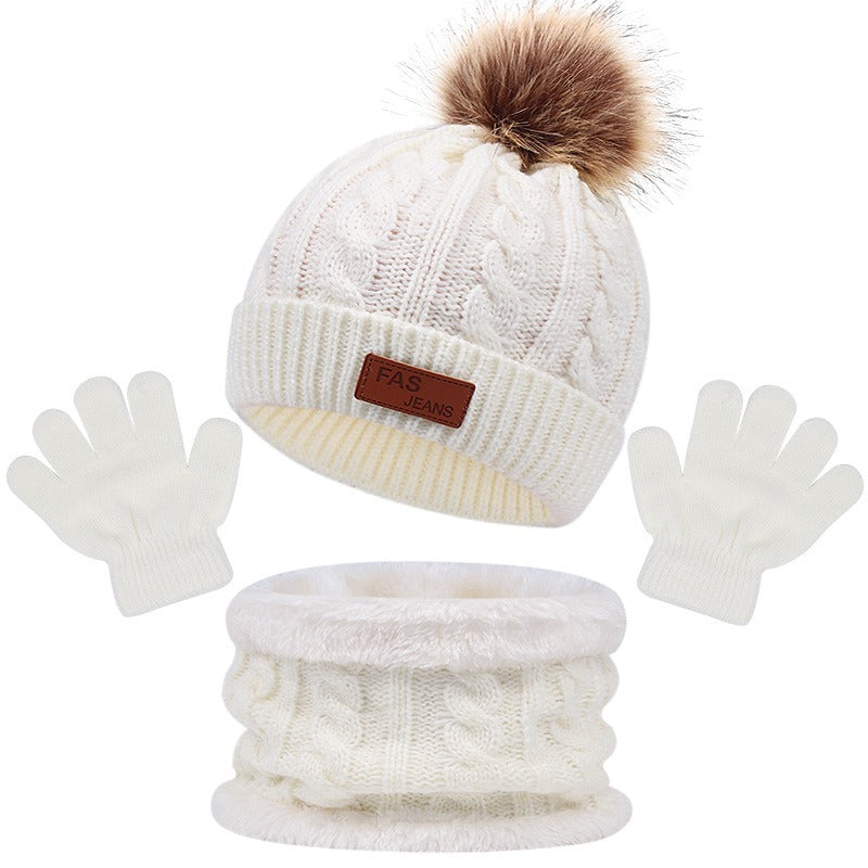 Children's hats, scarves, gloves, three piece set, autumn and winter new single ball baby hats