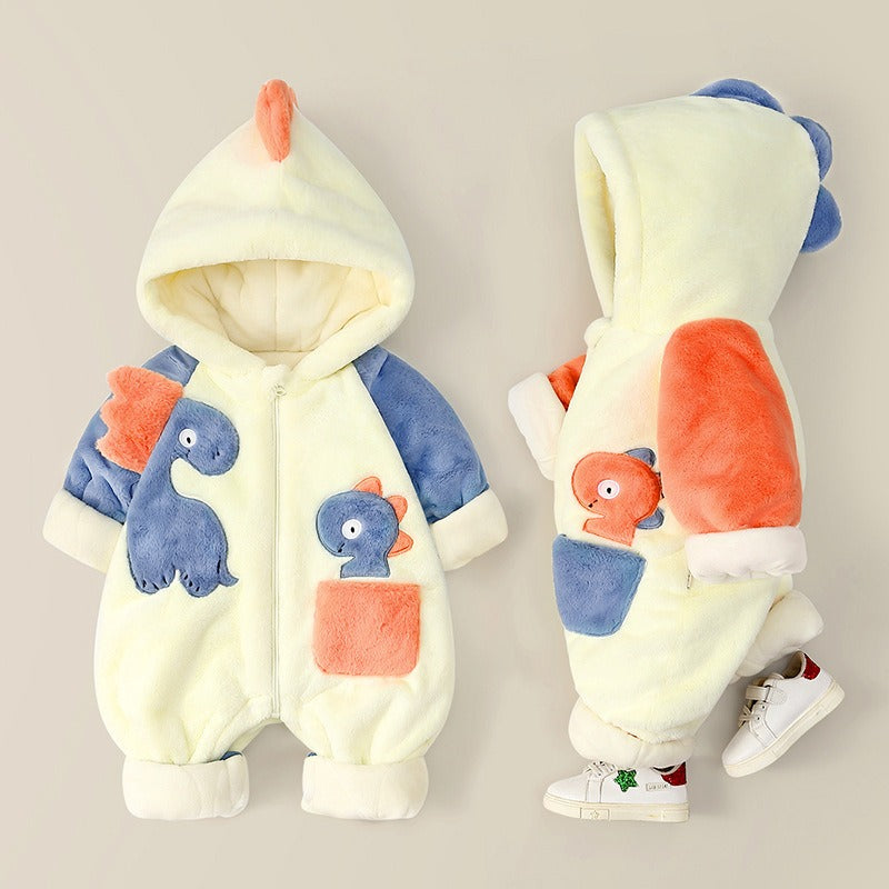 Baby One-Piece Clothes Plush Thickened Autumn And Winter New Baby Boys And Girls Romper Cartoon Crawling Clothes Winter Cotton Clothes