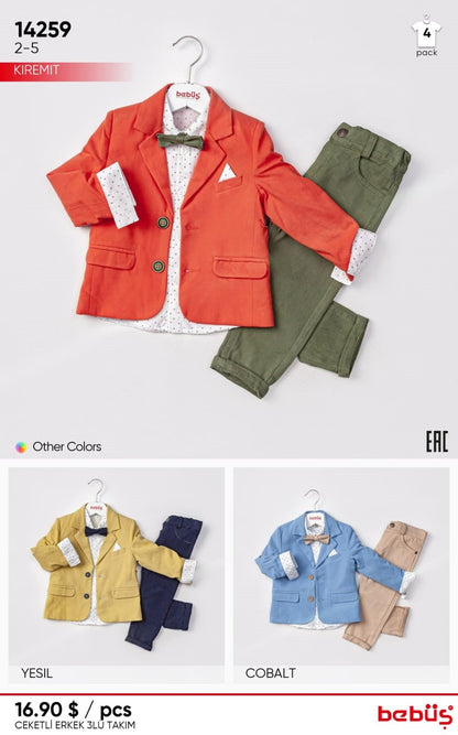 Little Boy's Colorful Suit Jacket, Pants and Button-Up Shirt 3-Piece