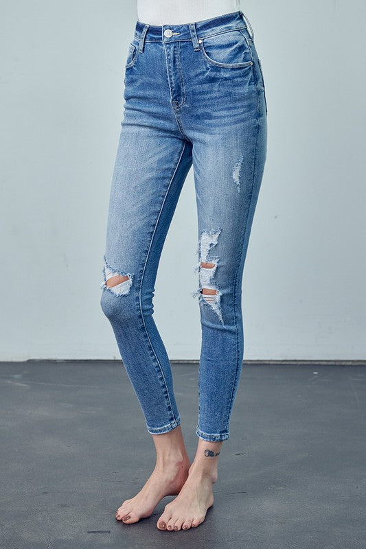 HIGH RISE ANKLE SKINNY JEANS