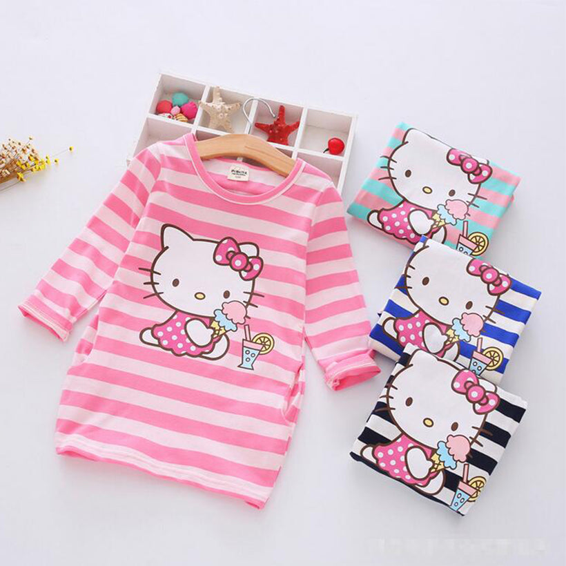 Children Girls Dress  Casual Stripe Pattern Vestidos Girls Clothes 100% Cotton Christmas Vetement Fille Kids Dresses