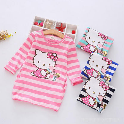 Children Girls Dress  Casual Stripe Pattern Vestidos Girls Clothes 100% Cotton Christmas Vetement Fille Kids Dresses