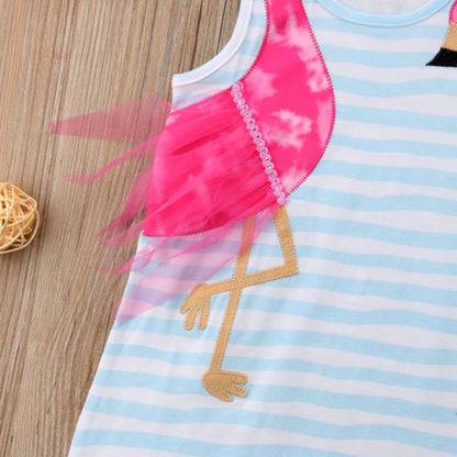 Summer Kids irls Dress Baby Girls Bird Cartoon Striped Party Pageant Toddler Fashion Holiday Beach Dress Children Clothes