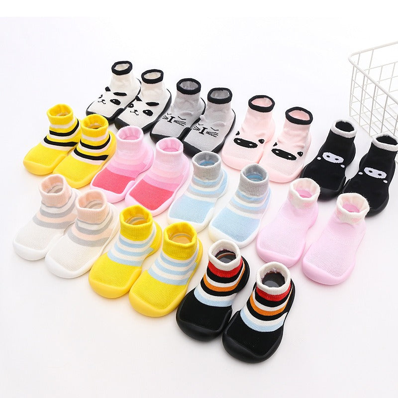 Autumn and Winter Baby Socks Silicone Anti slip Bottom Floor Socks Children's Shoes and Socks Cartoon Rainbow Strips Indoor Walking Shoes and Socks