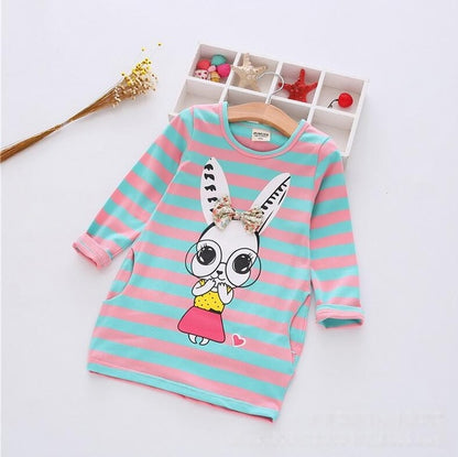 Children Girls Dress  Casual Stripe Pattern Vestidos Girls Clothes 100% Cotton Christmas Vetement Fille Kids Dresses