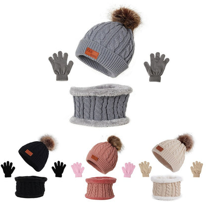 Children's hats, scarves, gloves, three piece set, autumn and winter new single ball baby hats