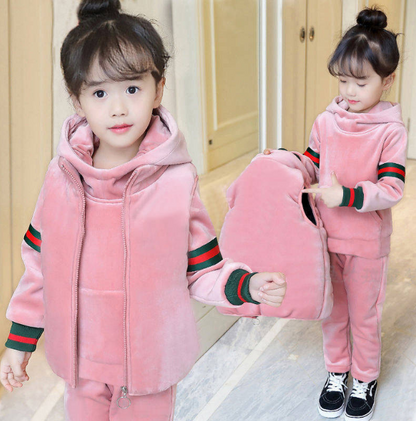 Brand Boys Warm Thicken Fleece Hoodies+Pants+Vest 3pcs Sets Girl Winter Sets Children Clothes Kids Casual Suits Christmas Outfit