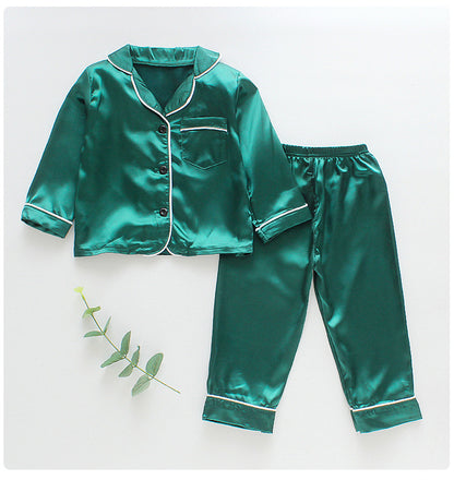 LJW Children's pajamas set Baby suit Kids Clothes Toddler Boys Girls Ice silk satin Tops Pants Set home Wear Kids pajamas