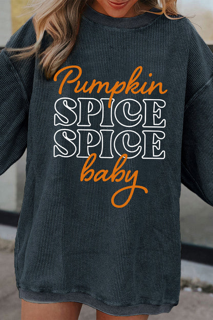 Dark Grey Textured Sweatshirt with Pumpkin Spice Baby Graphic for