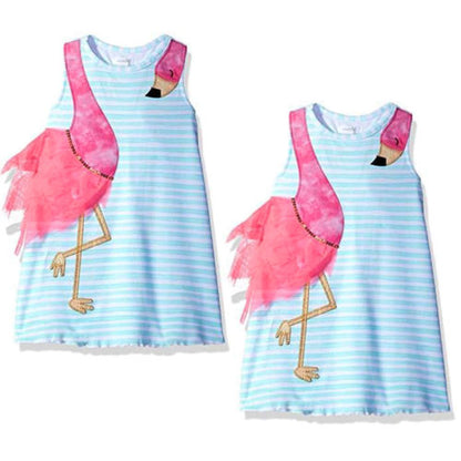 Summer Kids irls Dress Baby Girls Bird Cartoon Striped Party Pageant Toddler Fashion Holiday Beach Dress Children Clothes