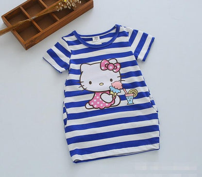 Children Girls Dress  Casual Stripe Pattern Vestidos Girls Clothes 100% Cotton Christmas Vetement Fille Kids Dresses