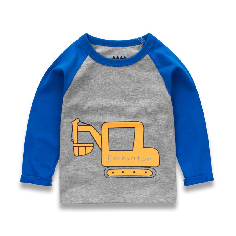 Kids Boys T-shirts Baby Long Sleeve Excavator Tops Children Autumn Solid Cotton Sweatshirt 2 3 4 5 6 7 Years Boy Girl T Shirts