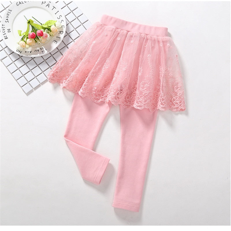 Cotton Baby Girls Leggings Lace Princess Skirt-pants Spring Autumn Children Slim Skirt Trousers for 2-7 Years Kids Clothes