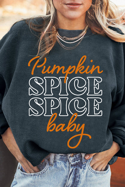 Dark Grey Textured Sweatshirt with Pumpkin Spice Baby Graphic for