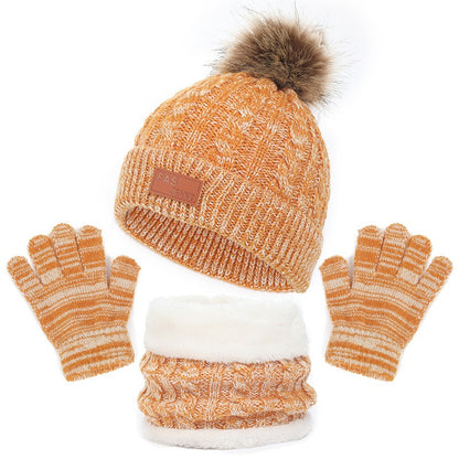 Children's hats, scarves, gloves, three piece set, autumn and winter new single ball baby hats