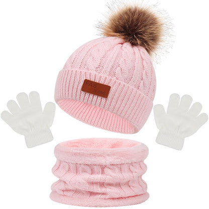 Children's hats, scarves, gloves, three piece set, autumn and winter new single ball baby hats