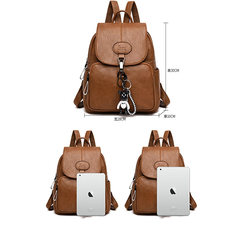 Black Soft Backpack Female Pu Leather Vintage Ladies Backpack Women Youth Bagpack for Teenage Girl Brown