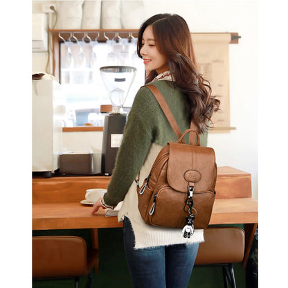 Black Soft Backpack Female Pu Leather Vintage Ladies Backpack Women Youth Bagpack for Teenage Girl Brown