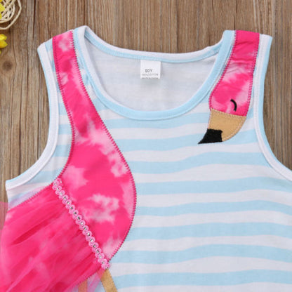 Summer Kids irls Dress Baby Girls Bird Cartoon Striped Party Pageant Toddler Fashion Holiday Beach Dress Children Clothes