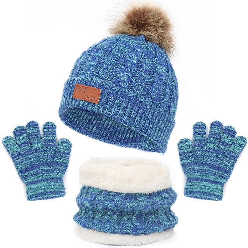 Children's hats, scarves, gloves, three piece set, autumn and winter new single ball baby hats