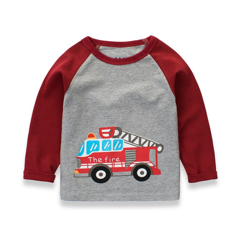 Kids Boys T-shirts Baby Long Sleeve Excavator Tops Children Autumn Solid Cotton Sweatshirt 2 3 4 5 6 7 Years Boy Girl T Shirts