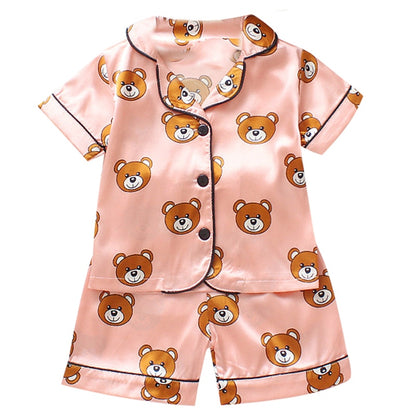 LJW Children's pajamas set Baby suit Kids Clothes Toddler Boys Girls Ice silk satin Tops Pants Set home Wear Kids pajamas