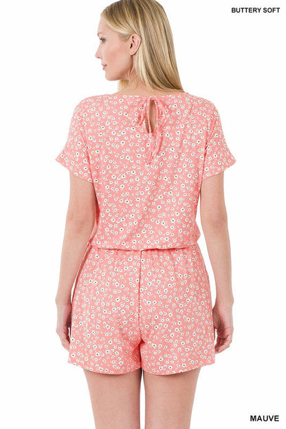 Brushed Dty Floral Romper With Pockets