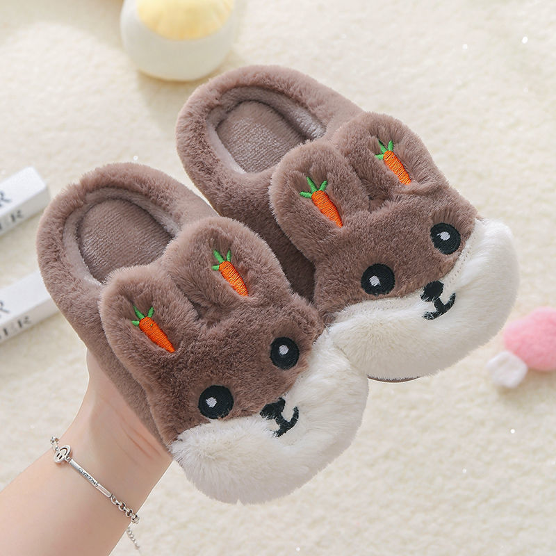 Kids Cotton Slides Autumn Winter Indoor Non-slip Cute Rabbit Non-slip Kids Shoes Home Slippers Fashion Baby Boys Girls Slippers