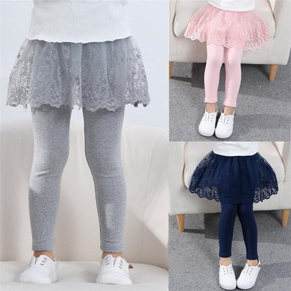 Cotton Baby Girls Leggings Lace Princess Skirt-pants Spring Autumn Children Slim Skirt Trousers for 2-7 Years Kids Clothes