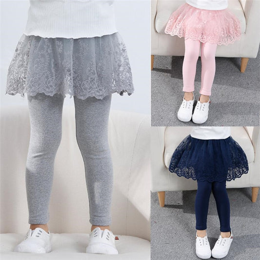 Cotton Baby Girls Leggings Lace Princess Skirt-pants Spring Autumn Children Slim Skirt Trousers for 2-7 Years Kids Clothes