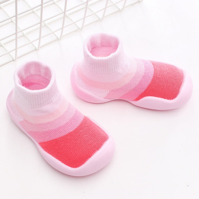 Autumn and Winter Baby Socks Silicone Anti slip Bottom Floor Socks Children's Shoes and Socks Cartoon Rainbow Strips Indoor Walking Shoes and Socks