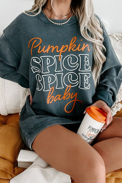 Dark Grey Textured Sweatshirt with Pumpkin Spice Baby Graphic for