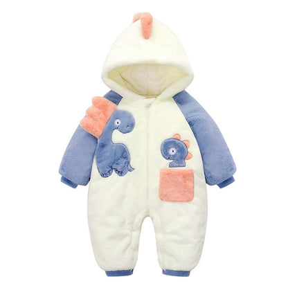 Baby One-Piece Clothes Plush Thickened Autumn And Winter New Baby Boys And Girls Romper Cartoon Crawling Clothes Winter Cotton Clothes