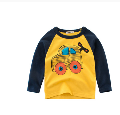 Kids Boys T-shirts Baby Long Sleeve Excavator Tops Children Autumn Solid Cotton Sweatshirt 2 3 4 5 6 7 Years Boy Girl T Shirts