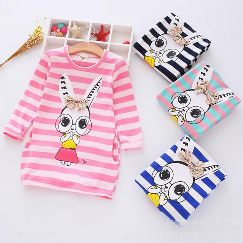 Children Girls Dress  Casual Stripe Pattern Vestidos Girls Clothes 100% Cotton Christmas Vetement Fille Kids Dresses