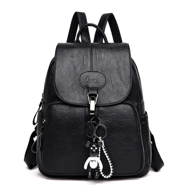 Black Soft Backpack Female Pu Leather Vintage Ladies Backpack Women Youth Bagpack for Teenage Girl Brown