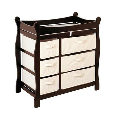 Espresso Wood Baby Diaper Changing Table with 6 Storage Baskets