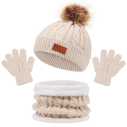 Children's hats, scarves, gloves, three piece set, autumn and winter new single ball baby hats