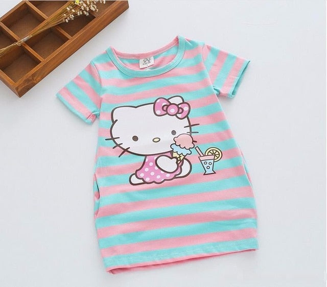 Children Girls Dress  Casual Stripe Pattern Vestidos Girls Clothes 100% Cotton Christmas Vetement Fille Kids Dresses