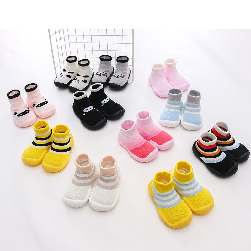 Autumn and Winter Baby Socks Silicone Anti slip Bottom Floor Socks Children's Shoes and Socks Cartoon Rainbow Strips Indoor Walking Shoes and Socks