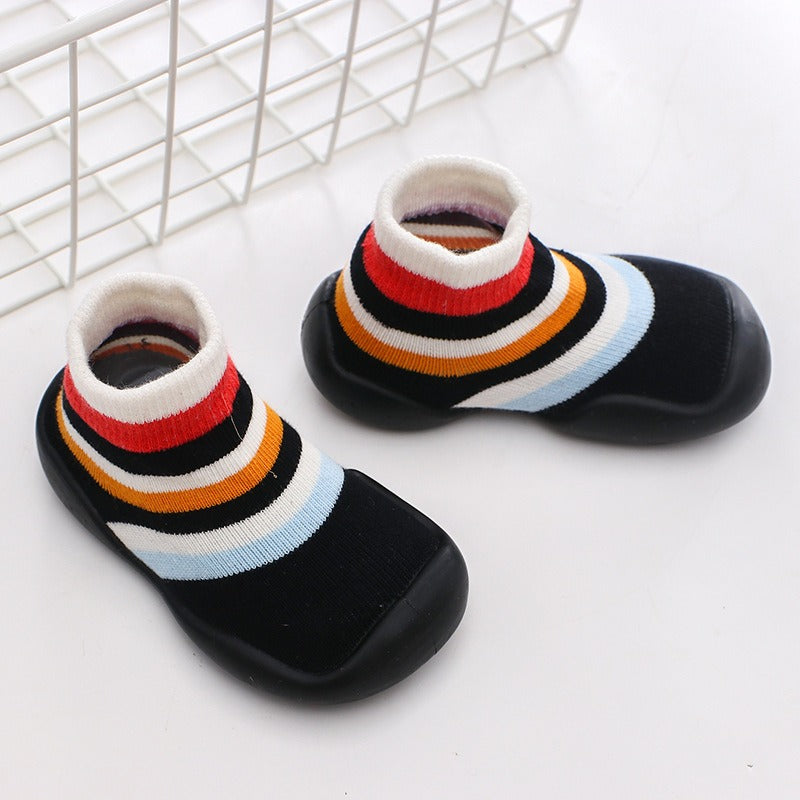 Autumn and Winter Baby Socks Silicone Anti slip Bottom Floor Socks Children's Shoes and Socks Cartoon Rainbow Strips Indoor Walking Shoes and Socks