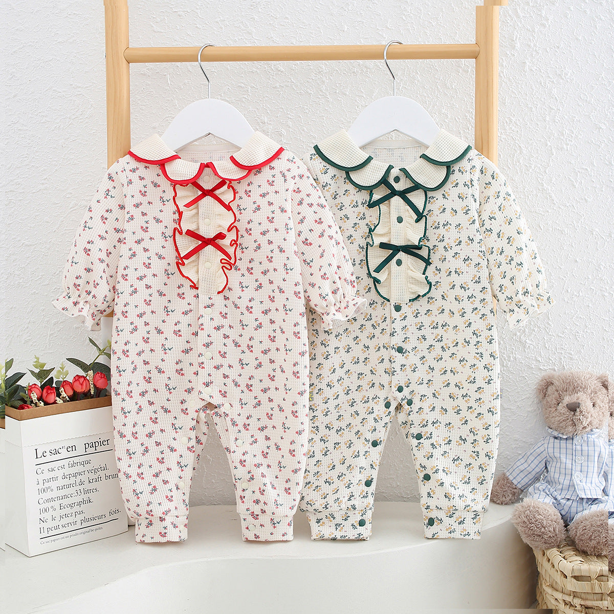 Baby Onesie Fall New Baby Girl Clothes Pastoral Style Small Floral Climbing Clothes Newborn Baby Clothes