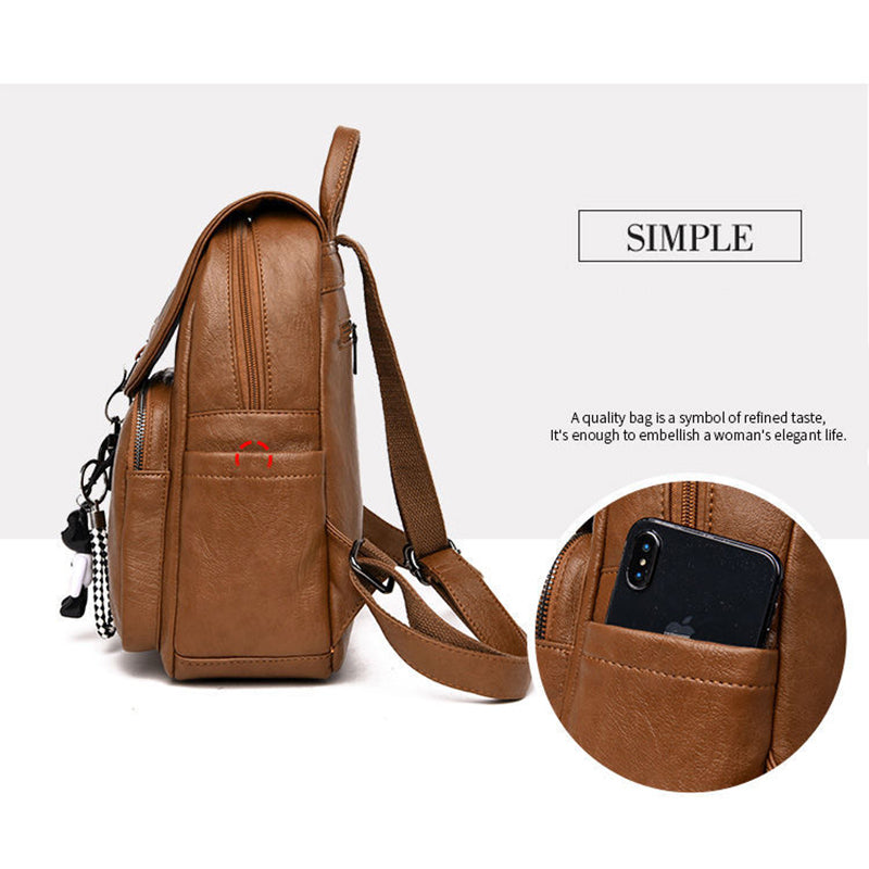 Black Soft Backpack Female Pu Leather Vintage Ladies Backpack Women Youth Bagpack for Teenage Girl Brown