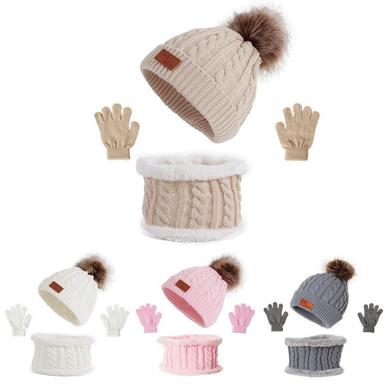 Children's hats, scarves, gloves, three piece set, autumn and winter new single ball baby hats