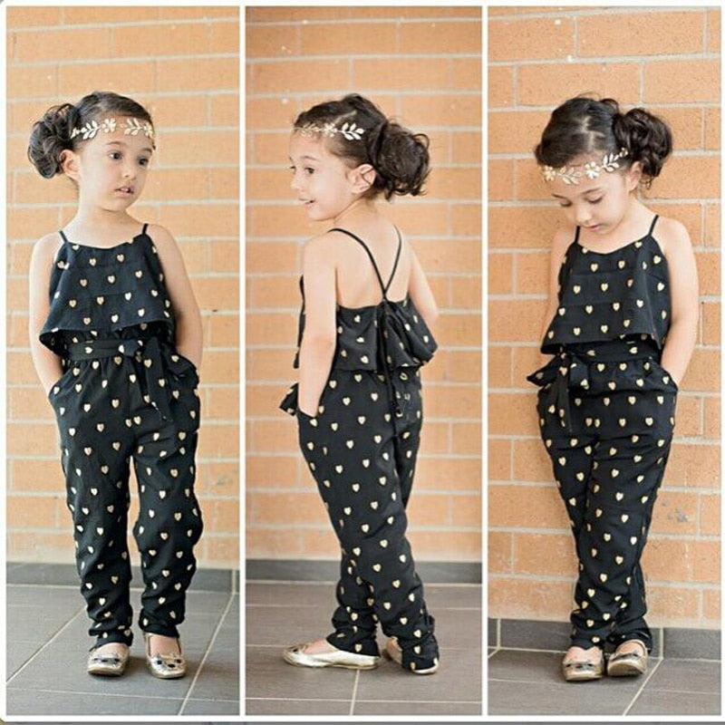 Summer Kids Girls Clothing Sets Cotton Sleeveless Polka Dot Strap Girls Jumpsuit Clothes Sets Outfits Children Suits