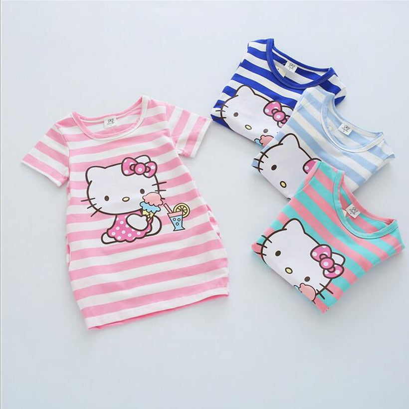 Children Girls Dress  Casual Stripe Pattern Vestidos Girls Clothes 100% Cotton Christmas Vetement Fille Kids Dresses