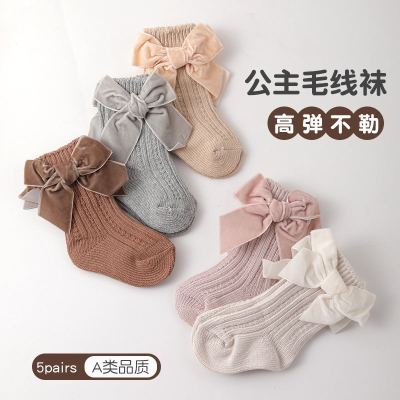 Baby thick needle socks, autumn and winter socks, boys and girls medium length short socks, princess plush socks