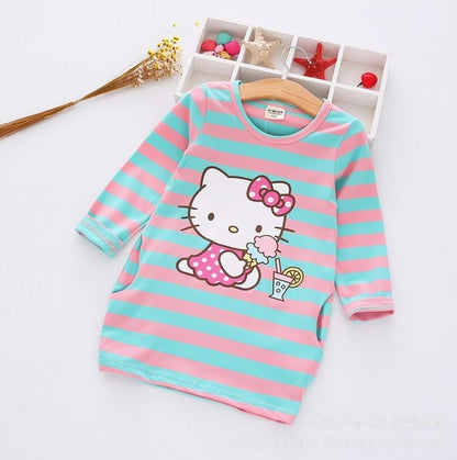 Children Girls Dress  Casual Stripe Pattern Vestidos Girls Clothes 100% Cotton Christmas Vetement Fille Kids Dresses